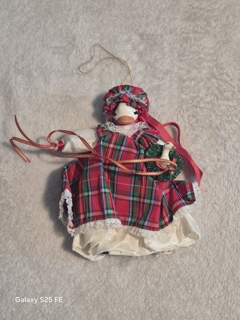 Vintage Ceramic Goose Christmas Ornament 7"